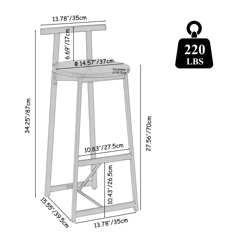 Tabourets de bar à hauteur de comptoir TUYOHW, lot de 3, chaises de bar avec dossier ergonomique et base en acier, chaises sans accoudoirs pour îlot de cuisine, bar de maison, salle à manger