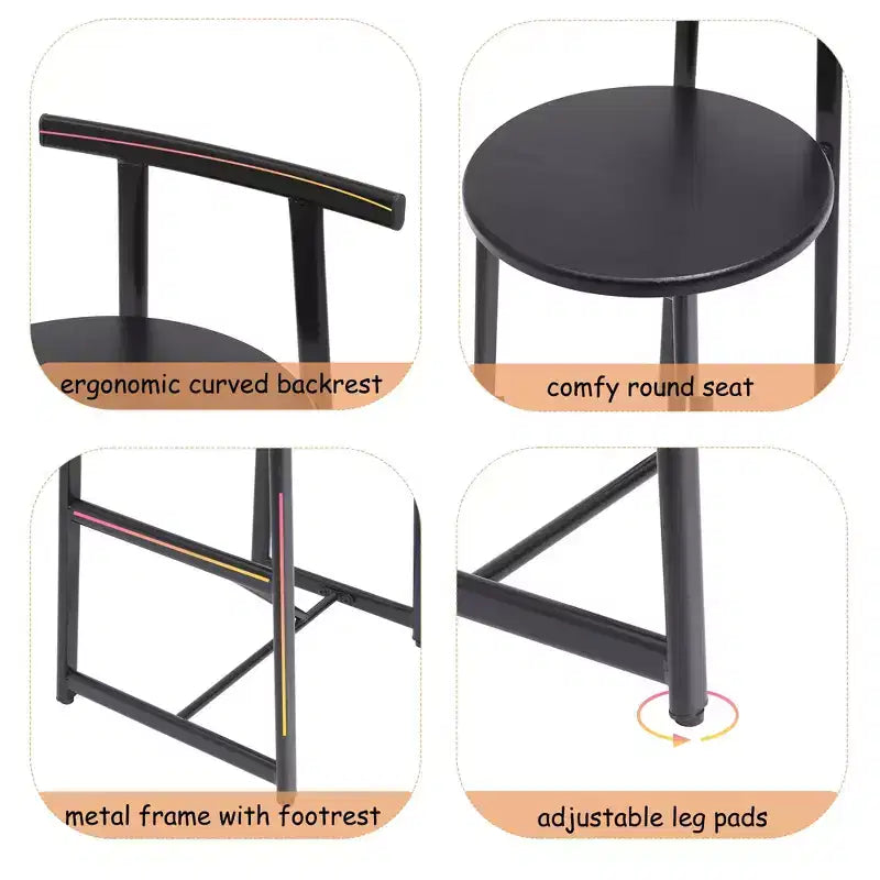 Tabourets de bar à hauteur de comptoir TUYOHW, lot de 3, chaises de bar avec dossier ergonomique et base en acier, chaises sans accoudoirs pour îlot de cuisine, bar de maison, salle à manger