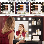 Coiffeuse de maquillage 61 po avec miroir et lumières, 8 grands tiroirs et 2 étagères, 3 modes d'éclairage, luminosité réglable