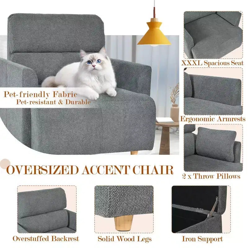 Ensemble de fauteuils d'appoint surdimensionnés TUYOHW, fauteuil de salon moderne de 89 cm avec pouf de rangement, siège profond, fauteuil rembourré pour salon, chambre, bureau