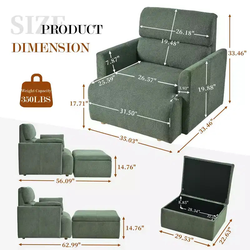 Ensemble de fauteuils d'appoint surdimensionnés TUYOHW, fauteuil de salon moderne de 89 cm avec pouf de rangement, siège profond, fauteuil rembourré pour salon, chambre, bureau