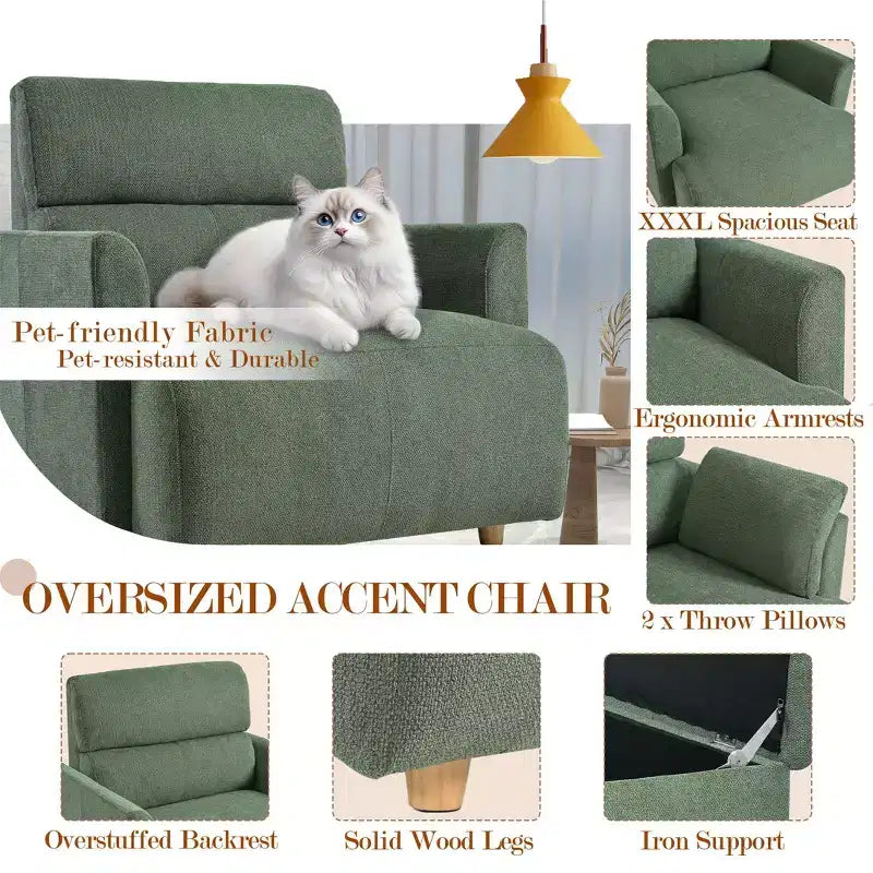 Ensemble de fauteuils d'appoint surdimensionnés TUYOHW, fauteuil de salon moderne de 89 cm avec pouf de rangement, siège profond, fauteuil rembourré pour salon, chambre, bureau