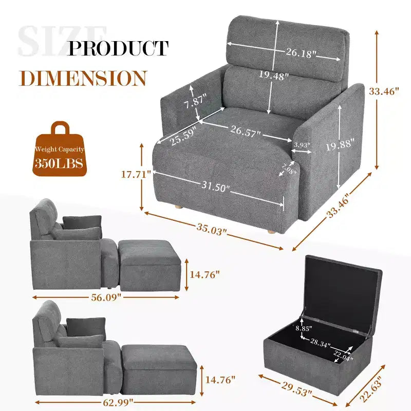 Ensemble de fauteuils d'appoint surdimensionnés TUYOHW, fauteuil de salon moderne de 89 cm avec pouf de rangement, siège profond, fauteuil rembourré pour salon, chambre, bureau