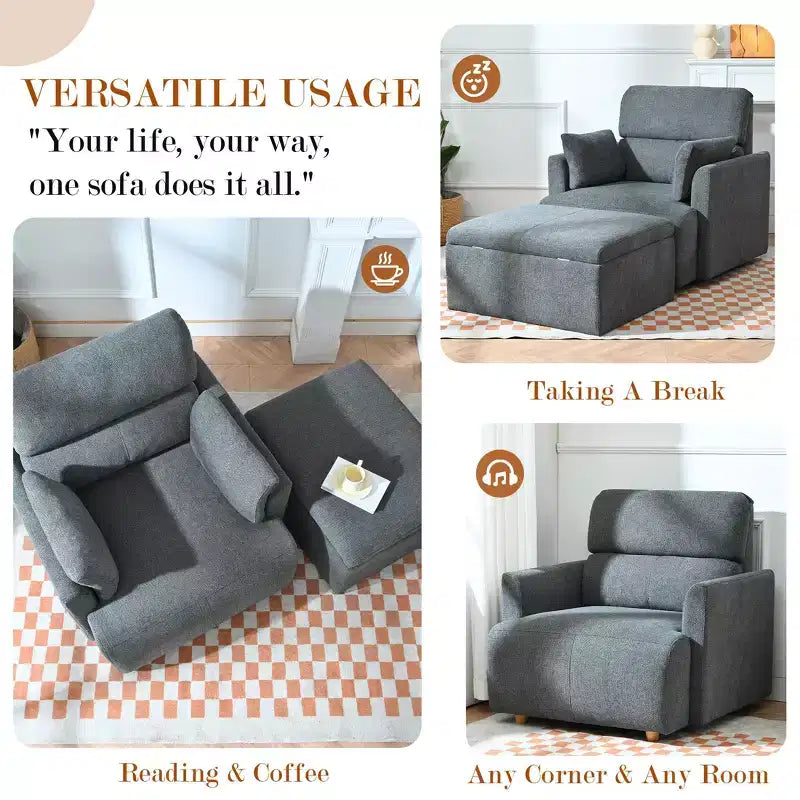 Ensemble de fauteuils d'appoint surdimensionnés TUYOHW, fauteuil de salon moderne de 89 cm avec pouf de rangement, siège profond, fauteuil rembourré pour salon, chambre, bureau