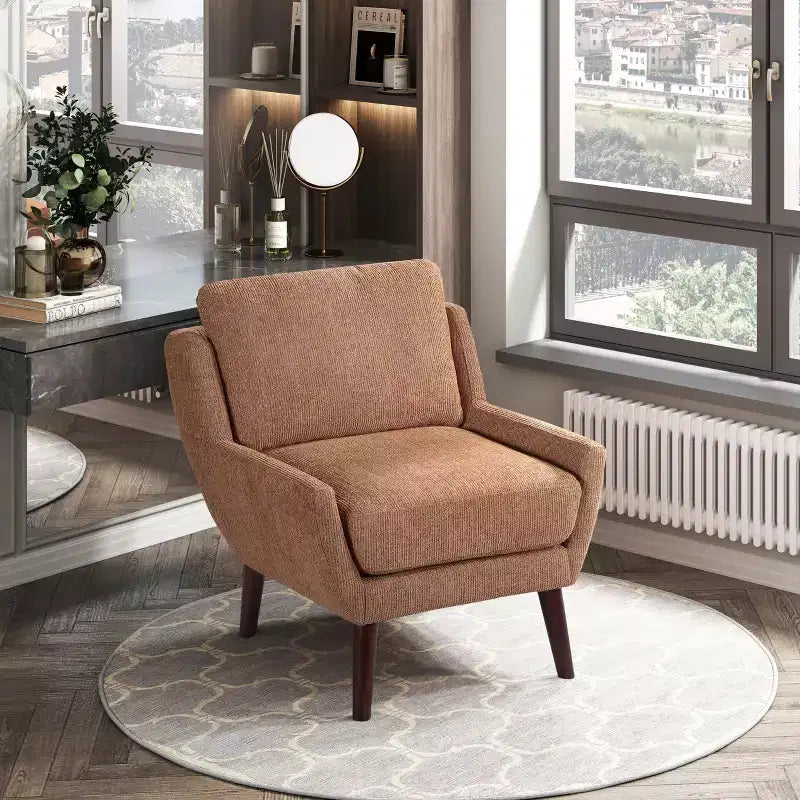 Fauteuil d'appoint TUYOHW, fauteuil de salon avec revêtement en chenille, coussin réversible, pieds en bois massif, fauteuil de canapé pour salon, chambre, bureau