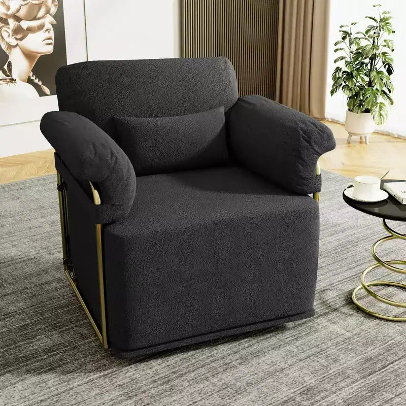 Fauteuil pivotant carré TUYOHW, fauteuil rembourré en tissu moelleux avec pieds en métal doré, coussin à ressorts ensachés, fauteuil de salon pour le salon, la chambre à coucher
