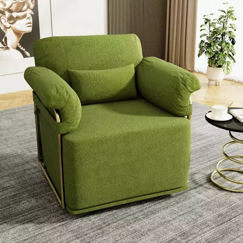 Fauteuil pivotant carré TUYOHW, fauteuil rembourré en tissu moelleux avec pieds en métal doré, coussin à ressorts ensachés, fauteuil de salon pour le salon, la chambre à coucher