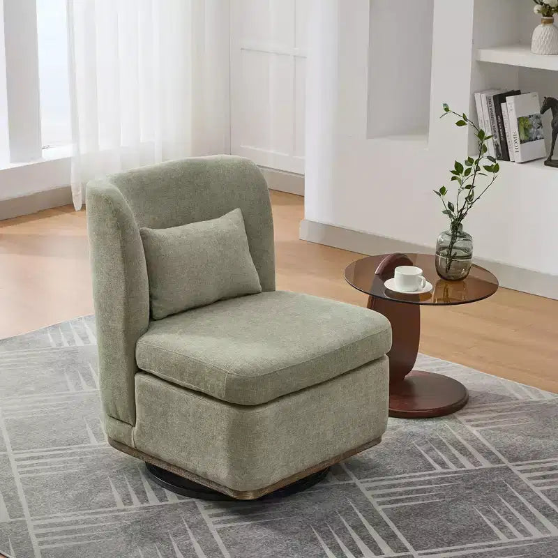 TUYOHW 25.2 Fauteuil pivotant moderne en chenille, Fauteuil avec coussin, Coussin à ressorts ensachés, Piètement en métal, Fauteuil d'appoint sans accoudoirs pour salon, bureau, salle de détente
