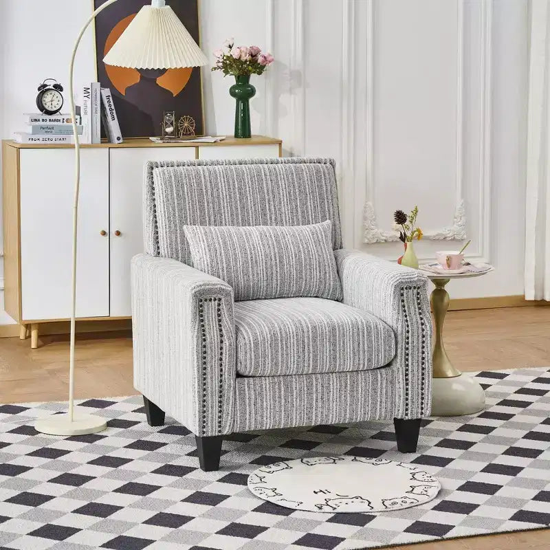 TUYOHW Fauteuil d'appoint moderne, canapé rayé bicolore avec garniture cloutée, cadre en bois massif, fauteuil rembourré pour salon, bureau