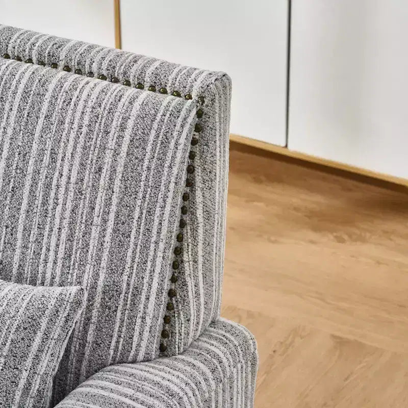 TUYOHW Fauteuil d'appoint moderne, canapé rayé bicolore avec garniture cloutée, cadre en bois massif, fauteuil rembourré pour salon, bureau
