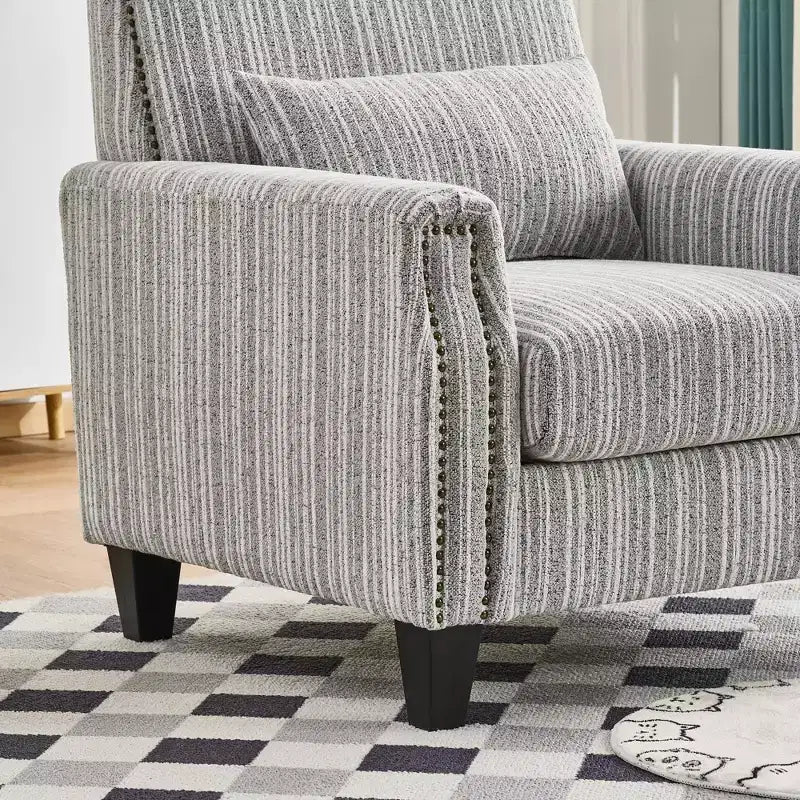 TUYOHW Fauteuil d'appoint moderne, canapé rayé bicolore avec garniture cloutée, cadre en bois massif, fauteuil rembourré pour salon, bureau