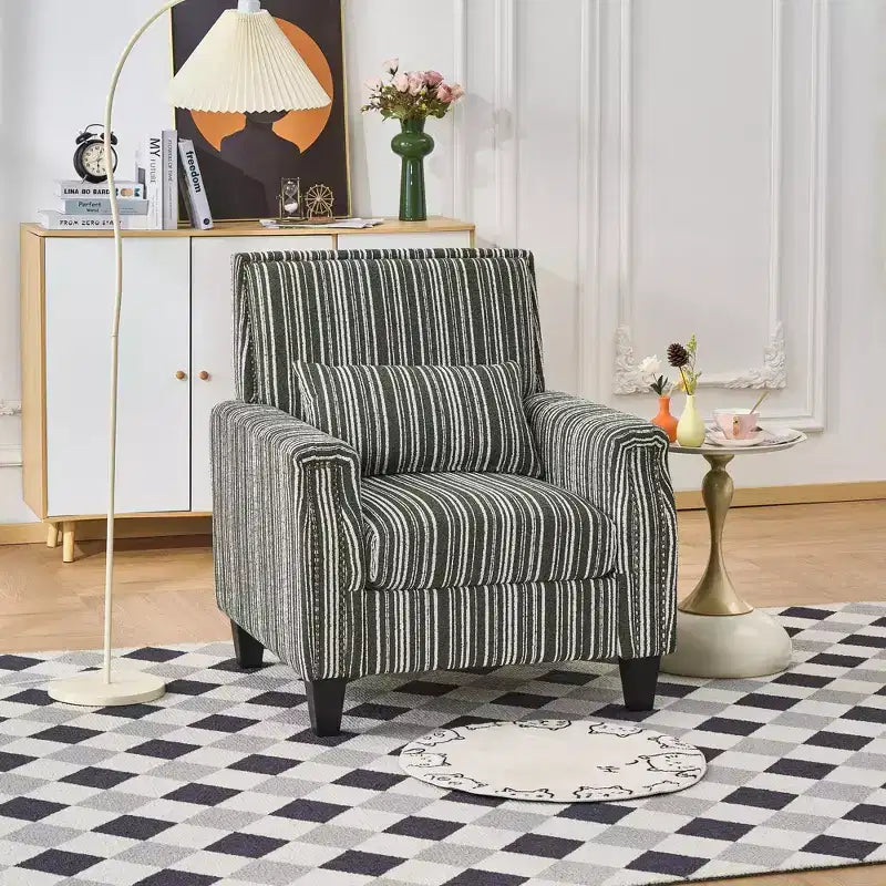 TUYOHW Fauteuil d'appoint moderne, canapé rayé bicolore avec garniture cloutée, cadre en bois massif, fauteuil rembourré pour salon, bureau