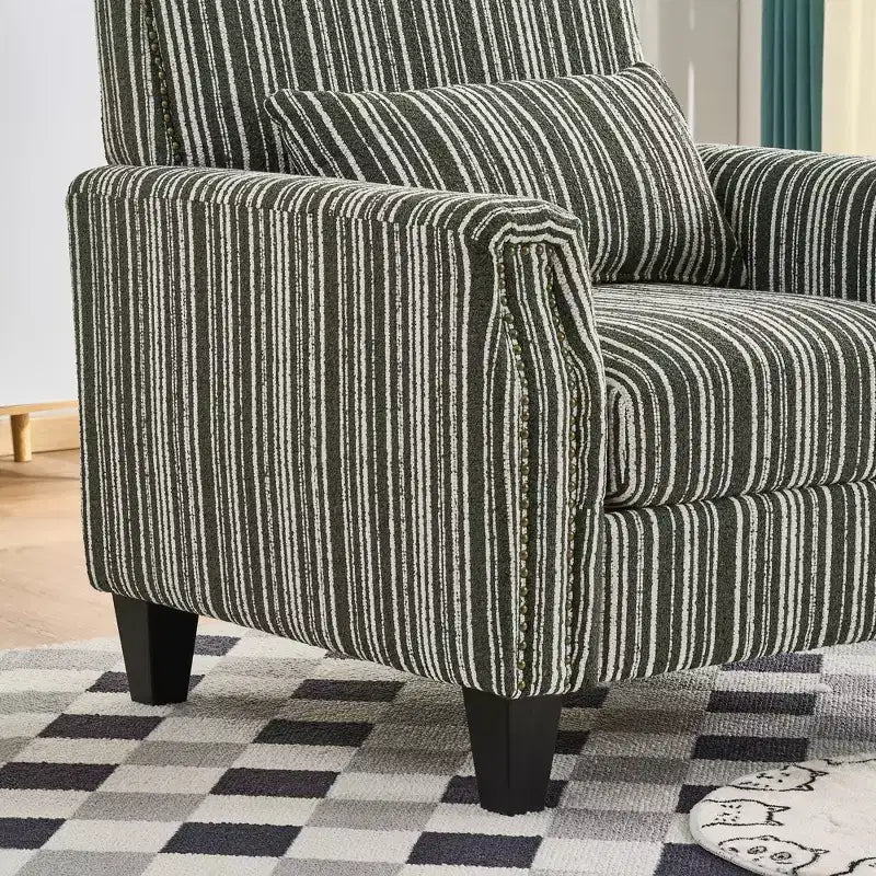 TUYOHW Fauteuil d'appoint moderne, canapé rayé bicolore avec garniture cloutée, cadre en bois massif, fauteuil rembourré pour salon, bureau