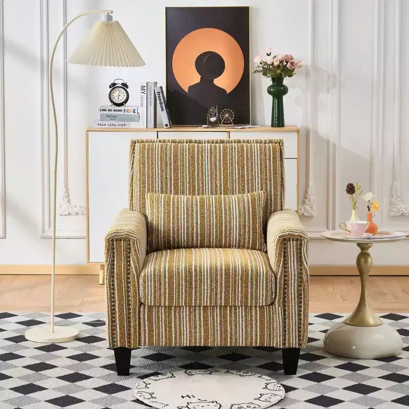 TUYOHW Fauteuil d'appoint moderne, canapé rayé bicolore avec garniture cloutée, cadre en bois massif, fauteuil rembourré pour salon, bureau