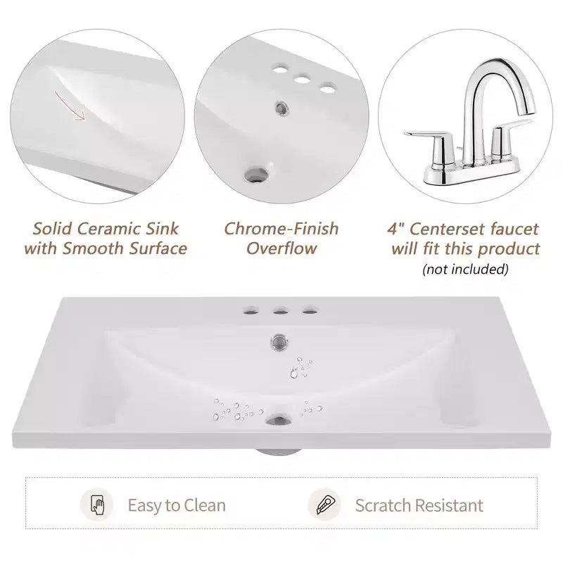 Meuble-lavabo de salle de bain 30 pouces avec lavabo intégré, armoire de salle de bain multifonctionnelle avec portes et tiroir noir