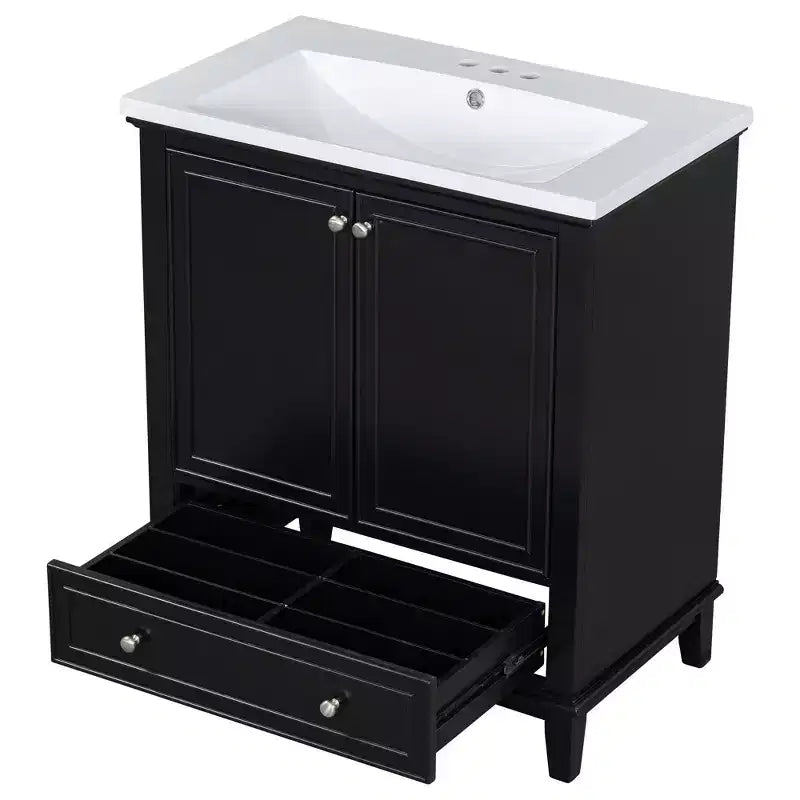 Meuble-lavabo de salle de bain 30 pouces avec lavabo intégré, armoire de salle de bain multifonctionnelle avec portes et tiroir noir