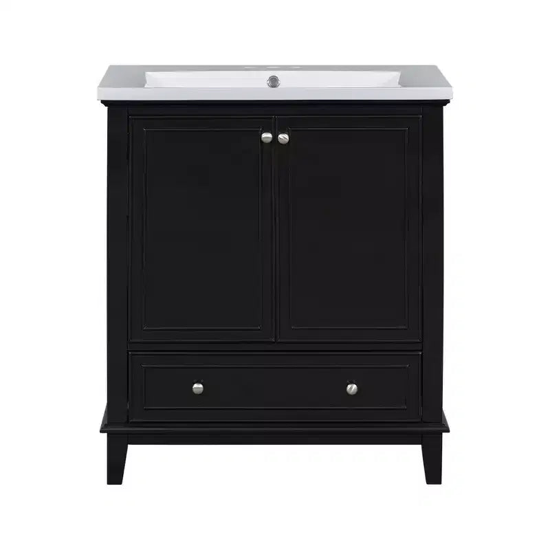 Meuble-lavabo de salle de bain 30 pouces avec lavabo intégré, armoire de salle de bain multifonctionnelle avec portes et tiroir noir