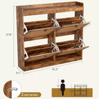 Meuble à chaussures en rotin avec 4 tiroirs basculants, Organisateur de chaussures en bois sur pied avec étagères réglables