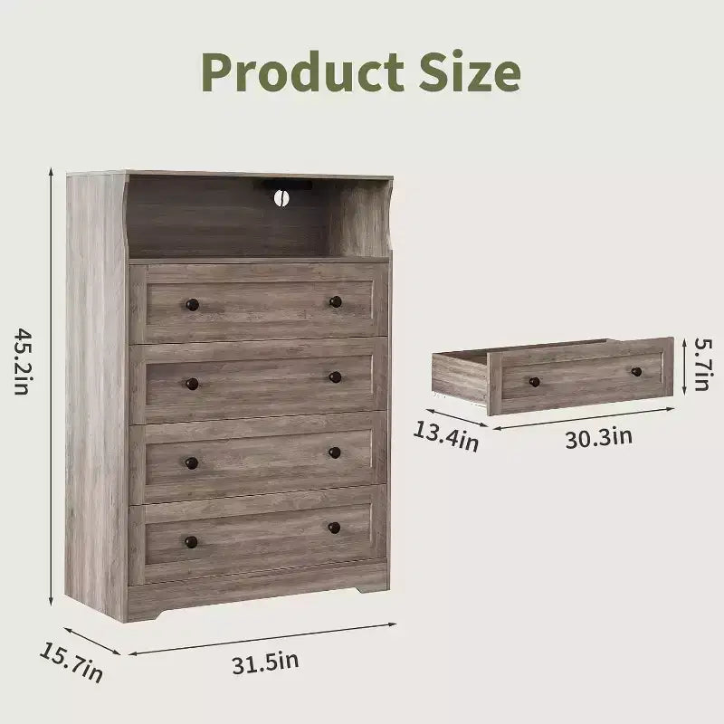 Commode en bois à 4 tiroirs pour chambre à coucher, table de chevet moderne, meuble de rangement en bois pour salon, couloir, placard