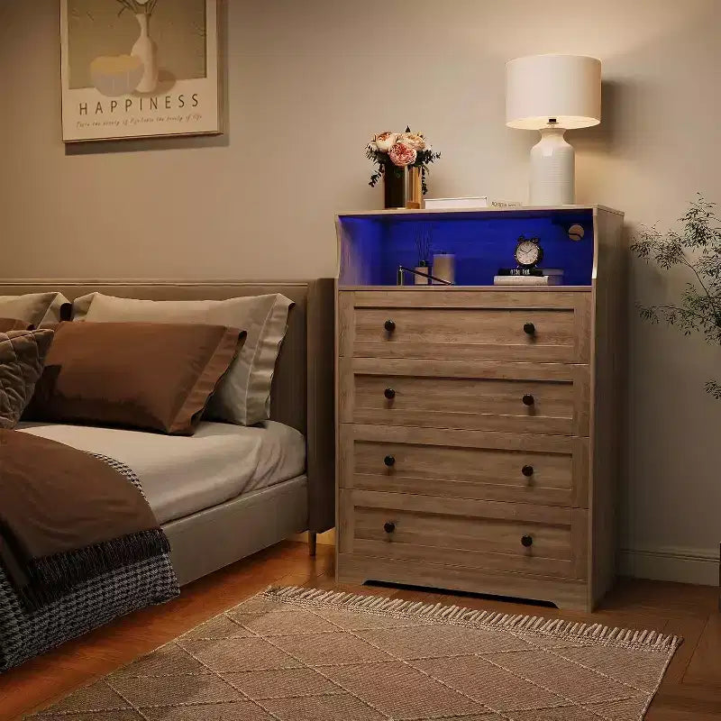 Commode en bois à 4 tiroirs pour chambre à coucher, table de chevet moderne, meuble de rangement en bois pour salon, couloir, placard