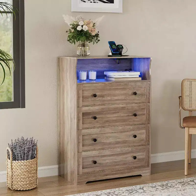 Commode en bois à 4 tiroirs pour chambre à coucher, table de chevet moderne, meuble de rangement en bois pour salon, couloir, placard