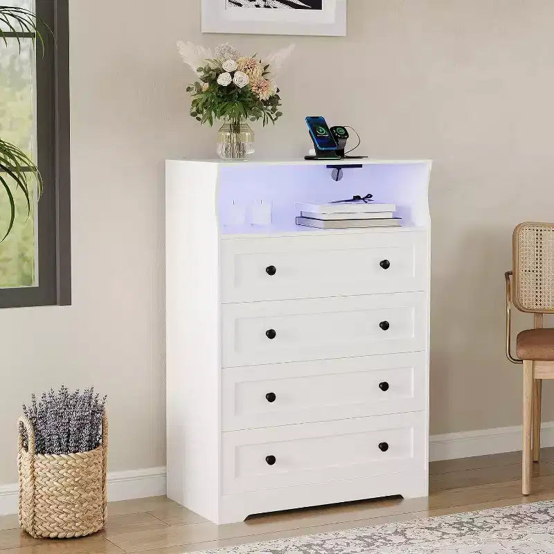 Commode en bois à 4 tiroirs pour chambre à coucher, table de chevet moderne, meuble de rangement en bois pour salon, couloir, placard