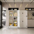 Besiost 71 Organisateur Autoportant avec Étagères Réglables et Tringles, Armoire en Bois avec 4 Portes Coulissantes Façon Grange