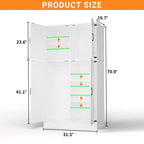 Besiost 71 Organisateur Autoportant avec Étagères Réglables et Tringles, Armoire en Bois avec 4 Portes Coulissantes Façon Grange