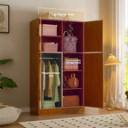 Besiost 71 Organisateur Autoportant avec Étagères Réglables et Tringles, Armoire en Bois avec 4 Portes Coulissantes Façon Grange