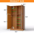 Besiost 71 Organisateur Autoportant avec Étagères Réglables et Tringles, Armoire en Bois avec 4 Portes Coulissantes Façon Grange
