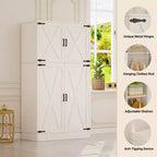 Besiost 71 Organisateur Autoportant avec Étagères Réglables et Tringles, Armoire en Bois avec 4 Portes Coulissantes Façon Grange