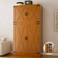 Besiost 71 Freestanding Organizer with Adjustable Shelves and Hanging Rails, Wooden Closet with 4 Barn Doors