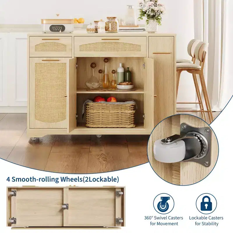 53 Îlot de cuisine avec abattant, Desserte de cuisine roulante sur roulettes, Meuble poubelle inclinable avec tiroirs, Étagère à épices pour salon