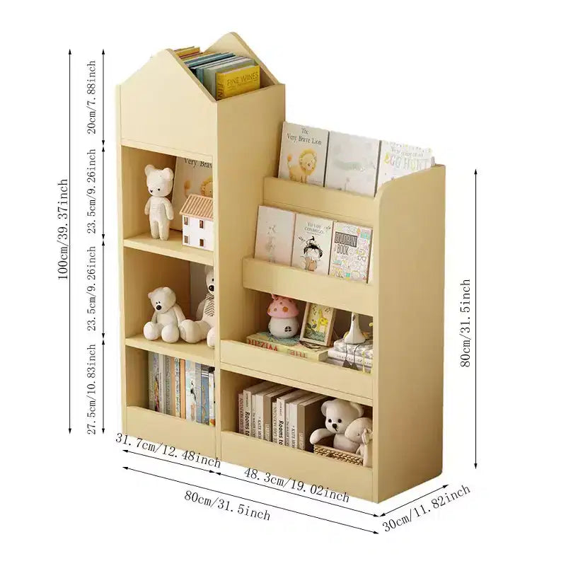 TUYOHW Étagère à livres pour enfants en bois avec 6 compartiments et 2 bacs, organisateur de rangement de jouets pour chambre à coucher, crèche, couloir, salon, salle de jeux