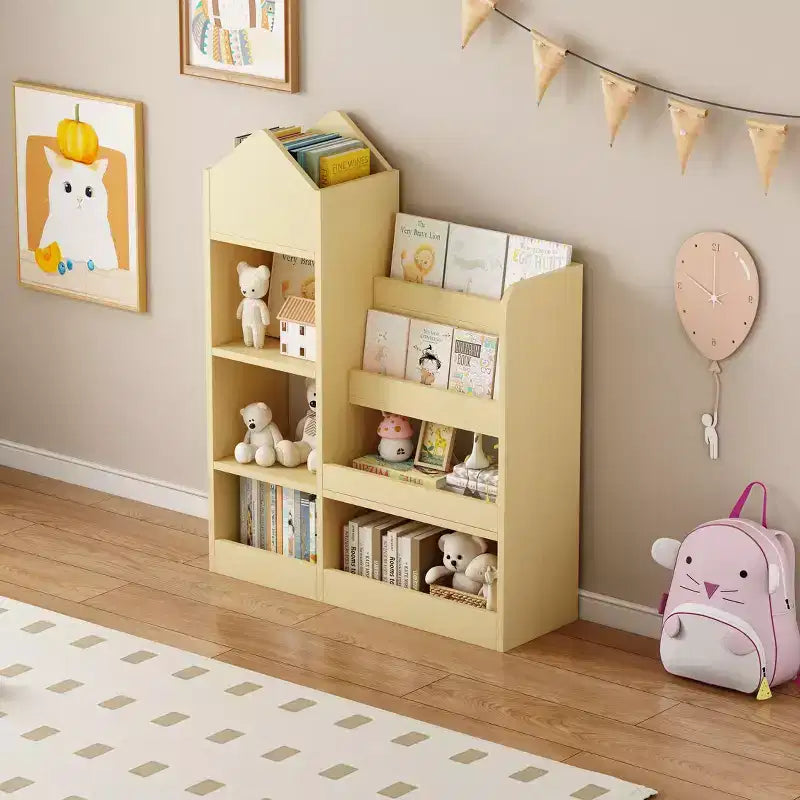 TUYOHW Étagère à livres pour enfants en bois avec 6 compartiments et 2 bacs, organisateur de rangement de jouets pour chambre à coucher, crèche, couloir, salon, salle de jeux