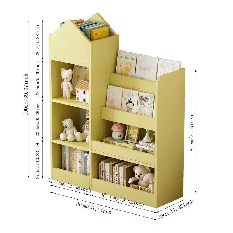 TUYOHW Étagère à livres pour enfants en bois avec 6 compartiments et 2 bacs, organisateur de rangement de jouets pour chambre à coucher, crèche, couloir, salon, salle de jeux