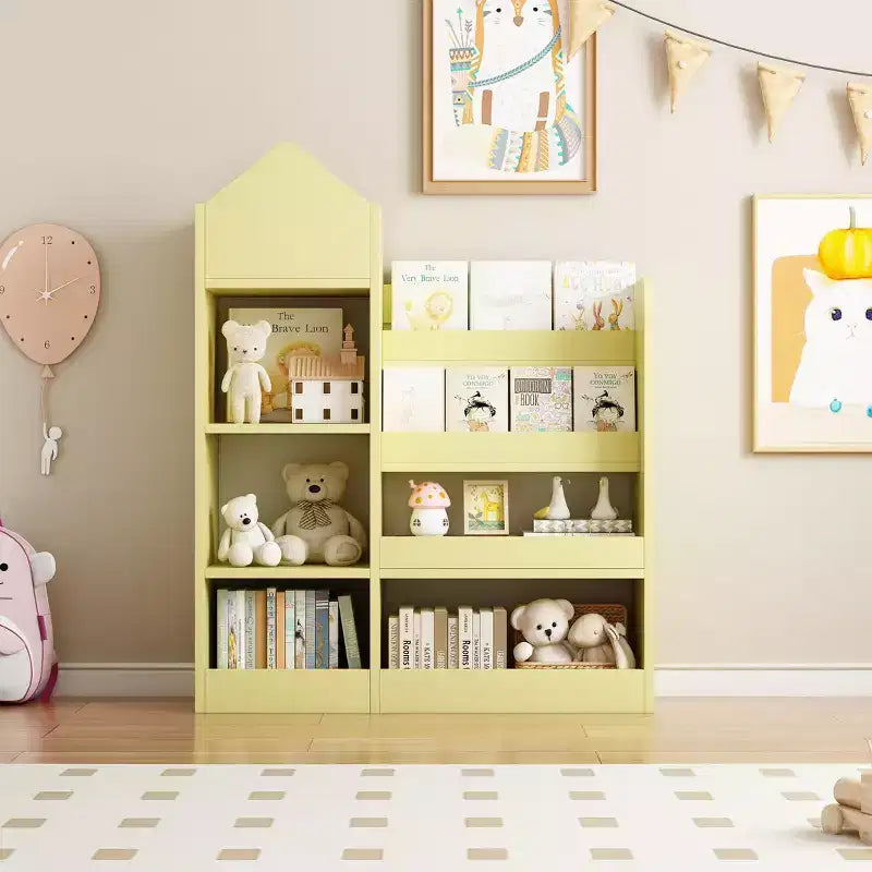 TUYOHW Étagère à livres pour enfants en bois avec 6 compartiments et 2 bacs, organisateur de rangement de jouets pour chambre à coucher, crèche, couloir, salon, salle de jeux