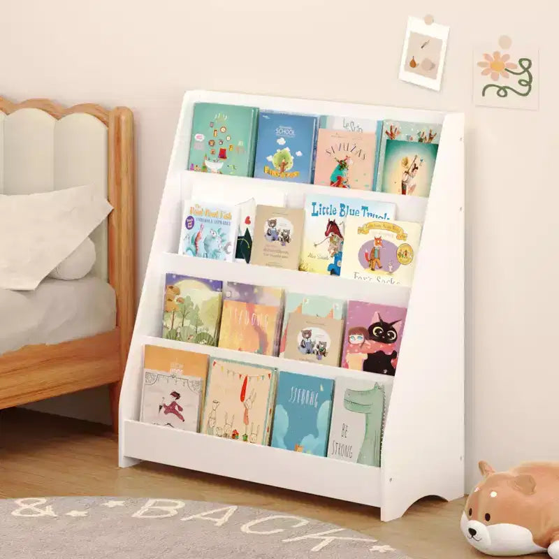 TUYOHW Étagère Ouverte pour Enfants à 4 Niveaux, Bibliothèque pour Tout-Petits avec Bords Arrondis Sécurisés, Rangement Jouets et Livres pour Chambre, Salle de Jeux et Crèche