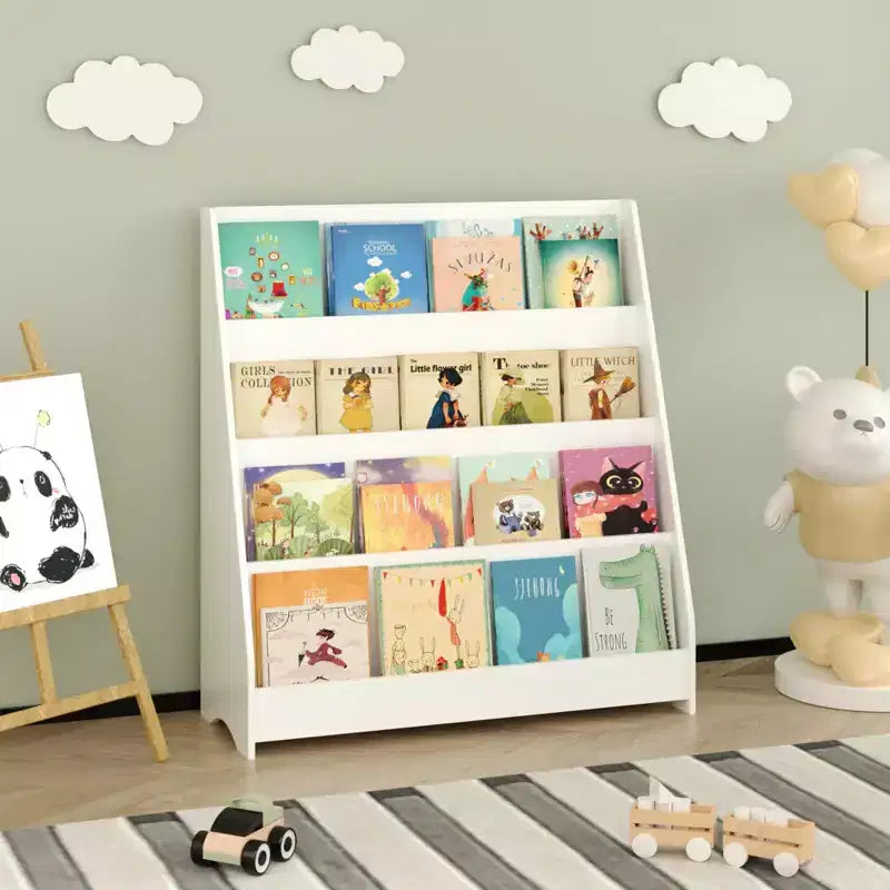 TUYOHW 4-Tier Kids Open Bookshelf,Toddler Book Display Bookcase with Safe Rounded Edges,Toy & Book Storage for Bedroom,Playroom and Nursery