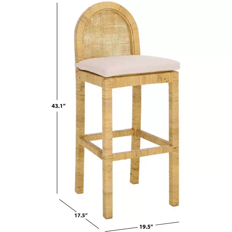 Tabouret de bar Tojo Cane à dossier rond – BST6506A – Naturel/Blanc – Safavieh