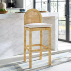 Tabouret de bar Tojo Cane à dossier rond – BST6506A – Naturel/Blanc – Safavieh