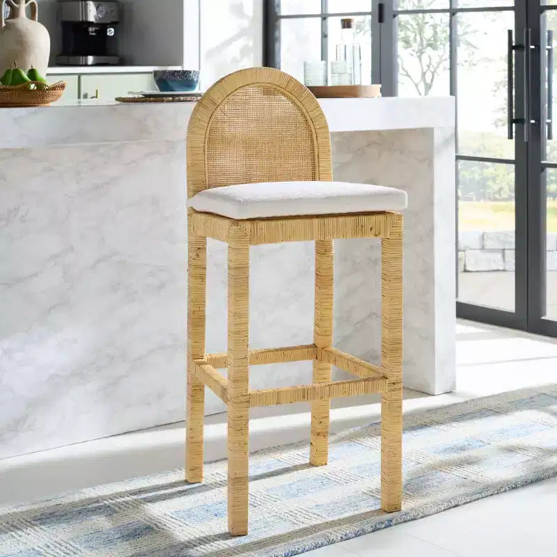 Tabouret de bar Tojo Cane à dossier rond – BST6506A – Naturel/Blanc – Safavieh