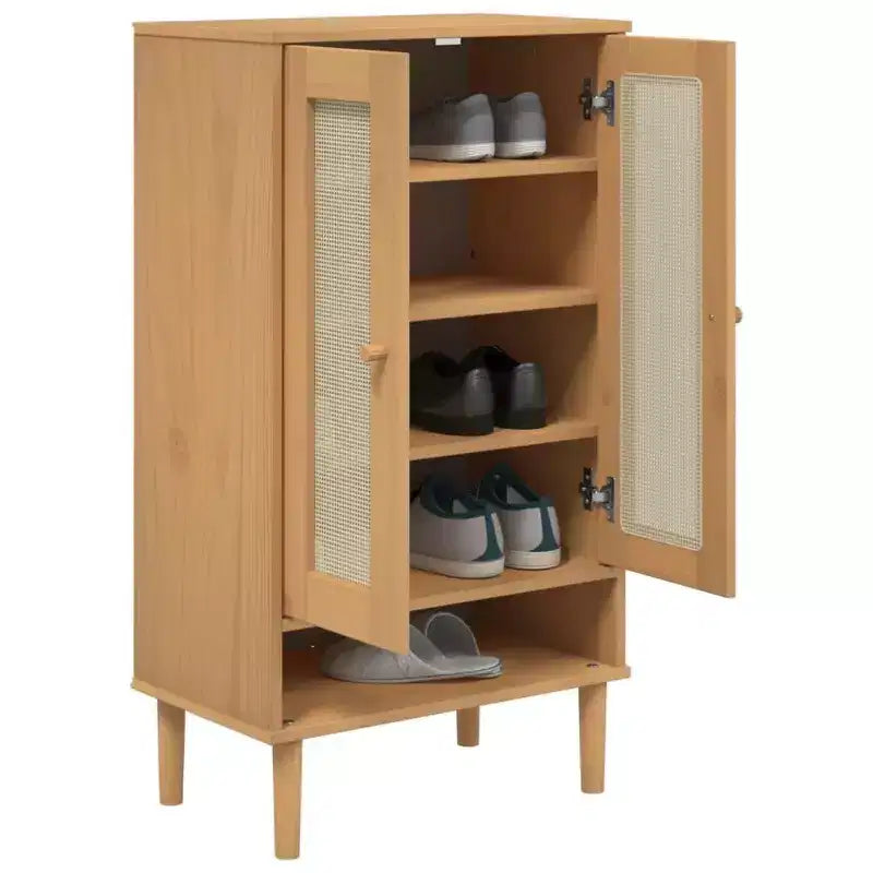 Meuble à chaussures vidaXL Meuble de rangement d'appoint SENJA aspect rotin bois massif
