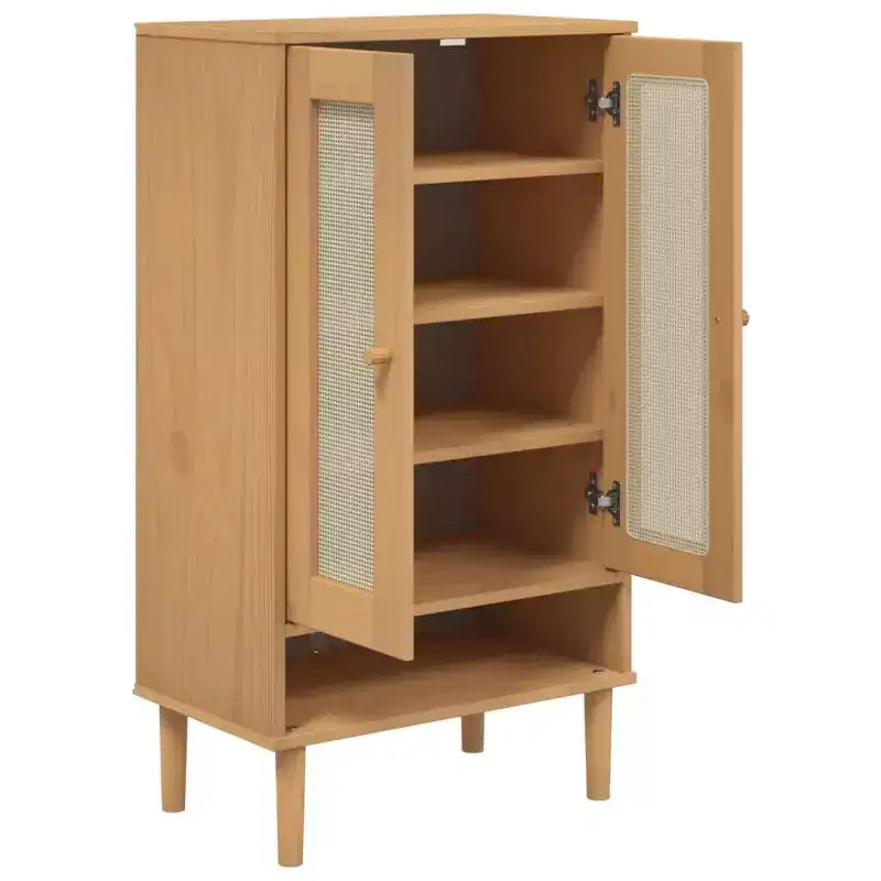 Meuble à chaussures vidaXL Meuble de rangement d'appoint SENJA aspect rotin bois massif