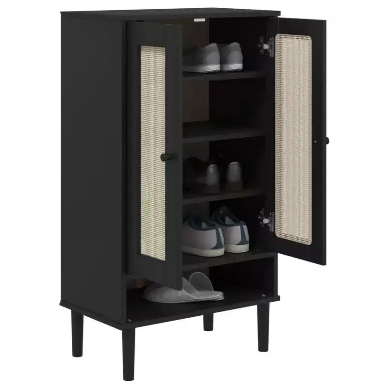 Meuble à chaussures vidaXL Meuble de rangement d'appoint SENJA aspect rotin bois massif