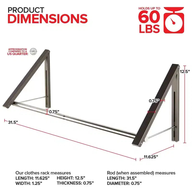 Porte-vêtements mural rétractable double pliable avec tringle d'extension, gris
