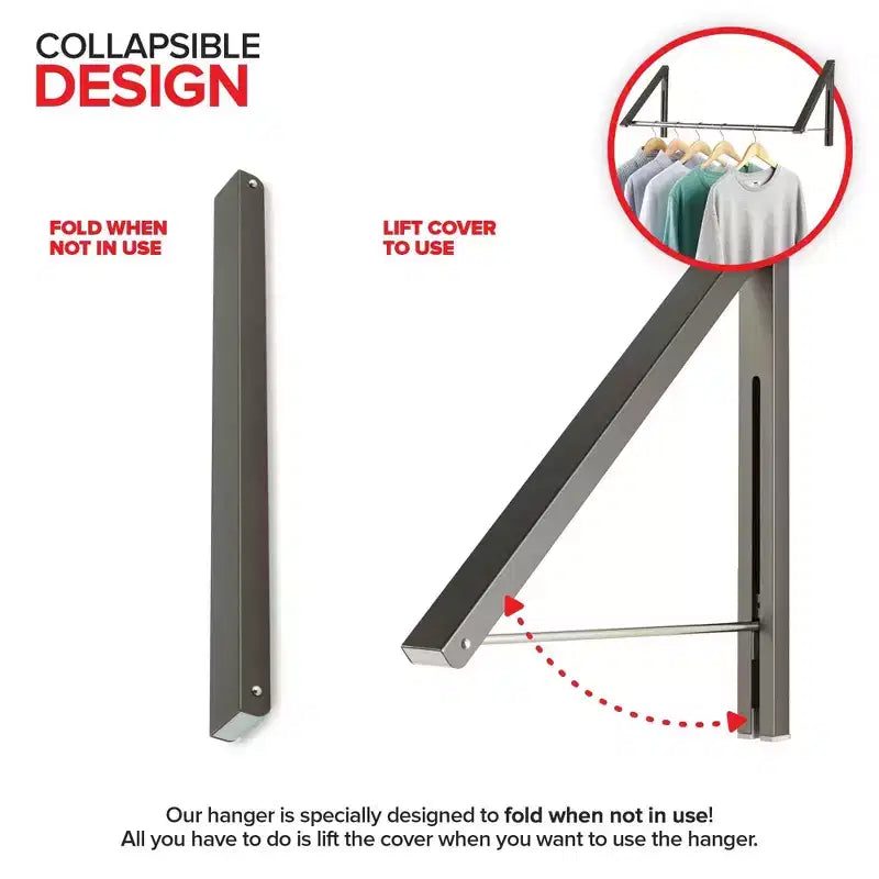 Porte-vêtements mural rétractable double pliable avec tringle d'extension, gris
