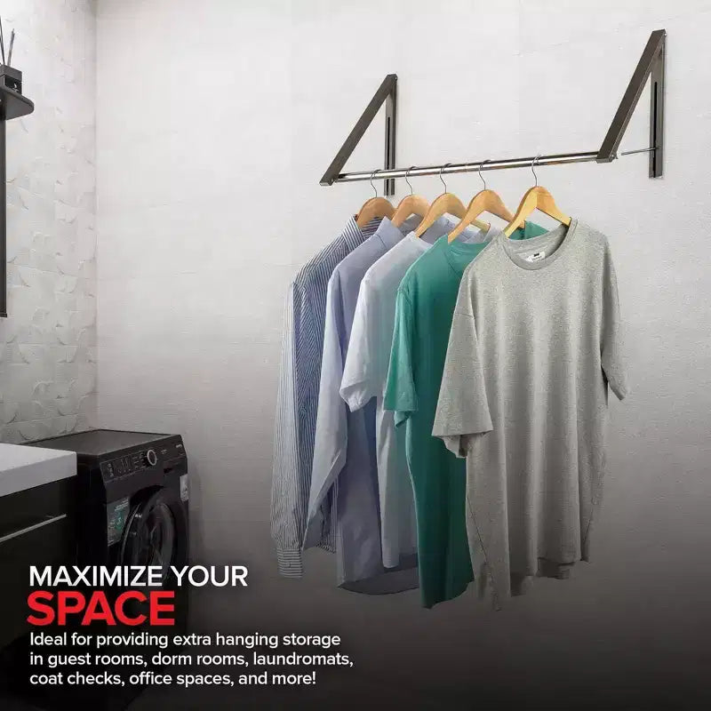 Porte-vêtements mural rétractable double pliable avec tringle d'extension, gris