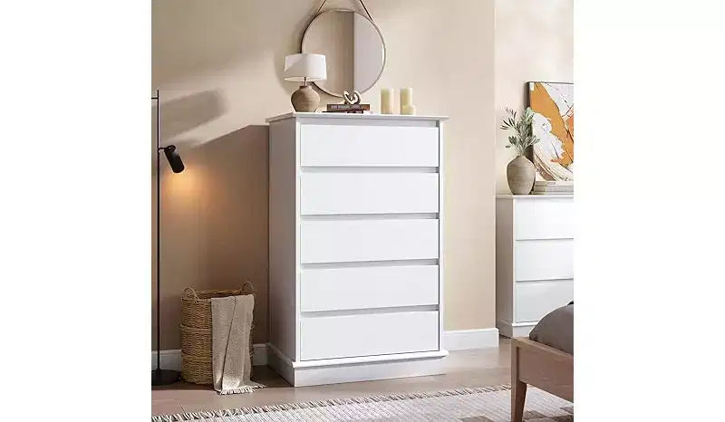 Commodes à 5 tiroirs, commode de rangement avec tiroirs profonds, grande commode double pour placard avec plateau large, commode haute en bois pour salon, chambre à coucher