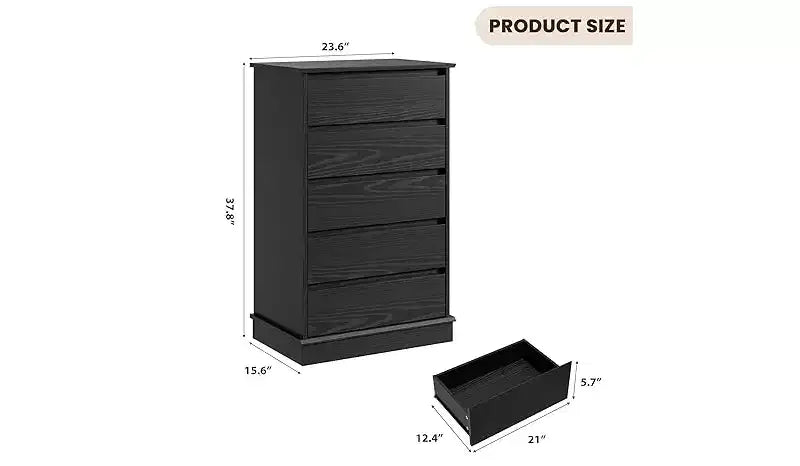 Commodes à 5 tiroirs, commode de rangement avec tiroirs profonds, grande commode double pour placard avec plateau large, commode haute en bois pour salon, chambre à coucher